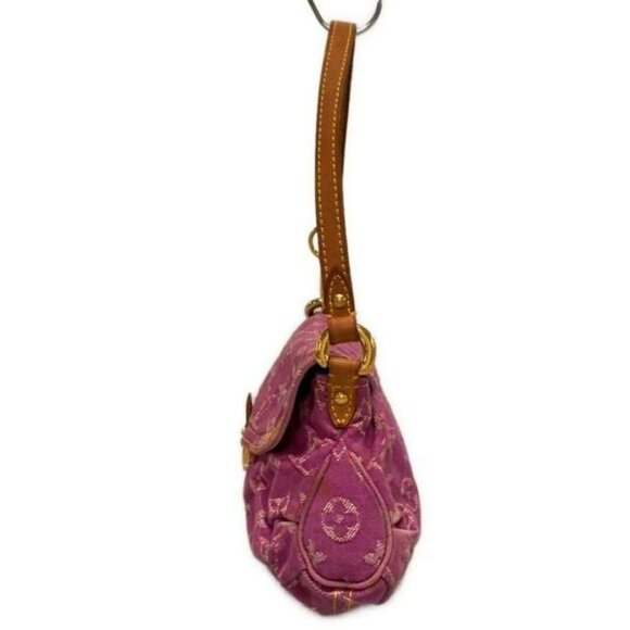 RARE Authentic Louis Vuitton Mini Pleaty Denim Monogram Shoulder Hand Bag Pink - Picture 4 of 11